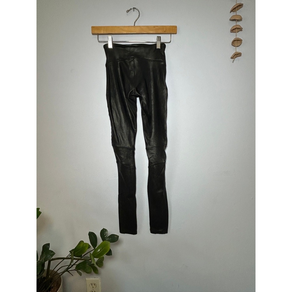 Black Spanx Moto Leggings Faux Leather Ribbed High Rise XS Women